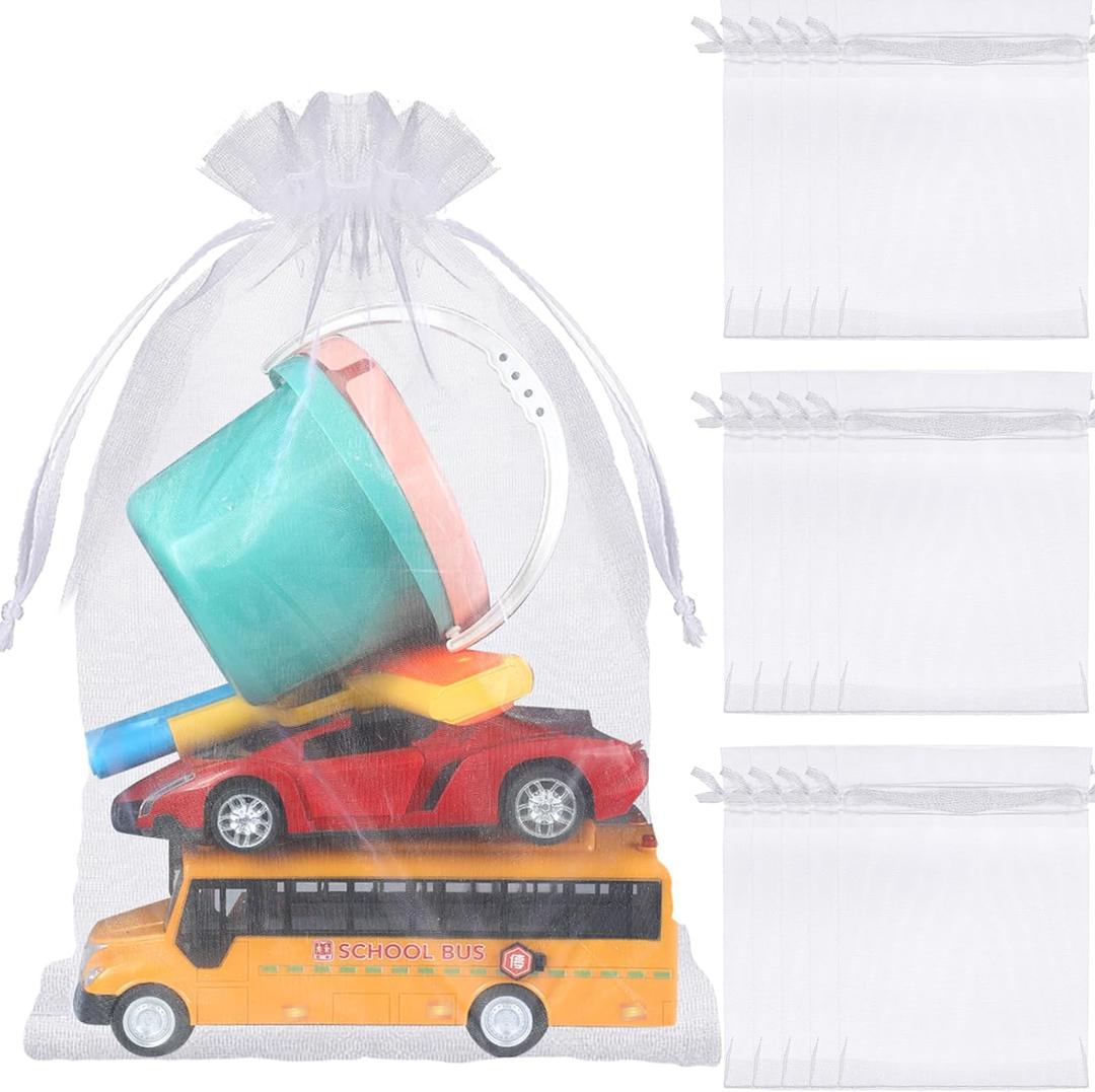 Sweetude 15 Pcs 16 x 24 Inches Extra Large Drawstring Organza Bags Mesh Gift Drawstring Pouches Mesh Jewelry Bags for Party Wedding Favor Candy Vegetables Growing Plants (White)