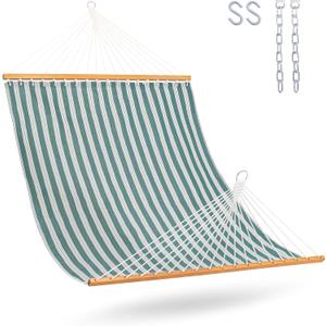 Lazy Daze Hammocks Quick Dry Hammock with Spreader Bar 2 Person Double Hammock with Chains Outdoor Outside Patio Poolside Backyard Beach 450 lbs Capacity, Green Stripes (Green Stripes)