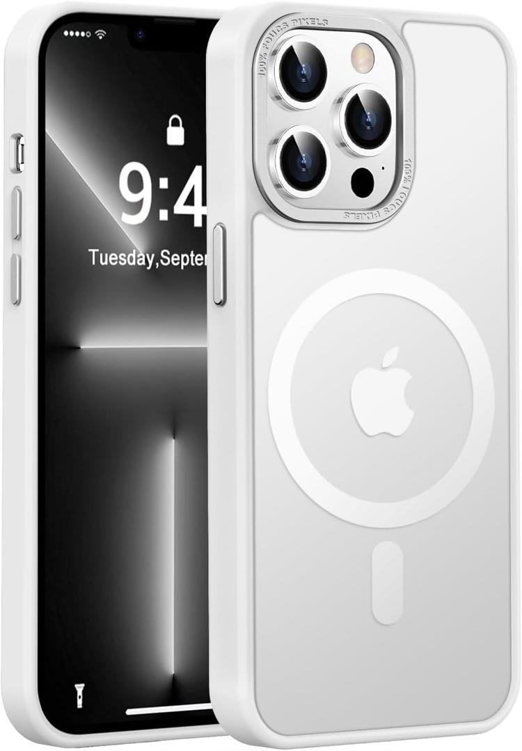 Newfuture Designed for iPhone 13 Pro Max Case with Magnetic [13 FT Military Drop Protection] [Compatible with Magsafe] Slim Translucent Matte Shockproof with Anti-Fingerprint Phone Case, Frosted White