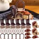 Janinka 36 Pcs Western Cowboy Centerpieces for Table Mini Cowboy Wild West Party Decor Including Mini Horseshoes Hats Boots Wood Crates Hay Bales and Wheels for Western Wedding Birthday Party