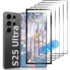 2 x [4 Packs] Tempered Glass for Samsung Galaxy S25 Ultra 6.9 Inch, 9H Clear, Fingerprint Unlock, Scratch Proof, No Bubble, Easy Installation Frame for Galaxy S25 Ultra Screen Protector