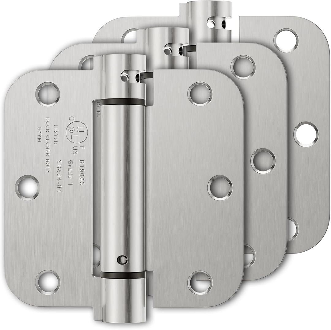Luxbaro 3 Pack Spring Hinges Self Closing 3.5 Inch, Self Closing Door Hinges with 5/8'' Radius Corners, Adjustable Tension for Garage, Front and Back Doors, Left and Right Hand, UL Listed