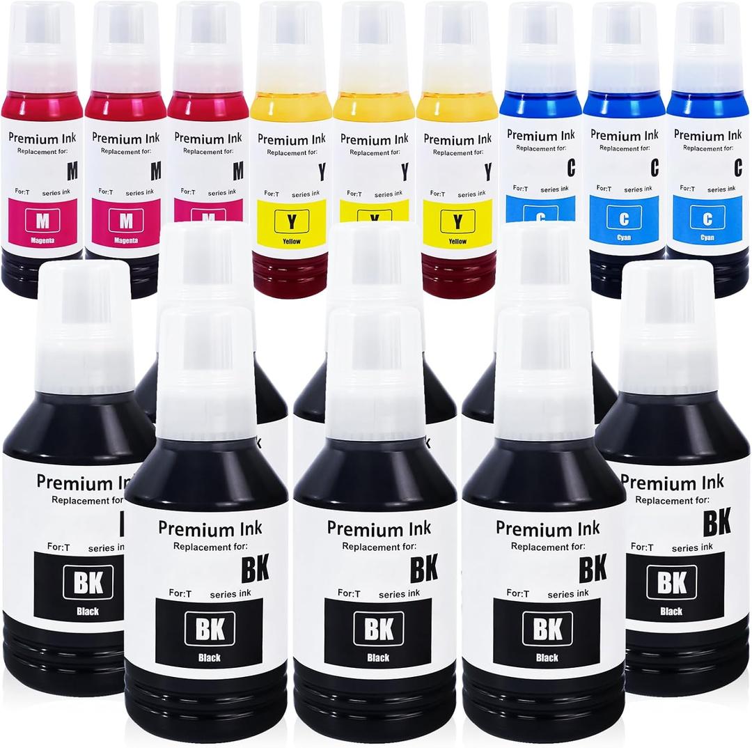 Ink Refill Bottles (BK C M Y) 17 Bottles for Ecotank ET-2700 2750 2760 2850 ET-3700 ET-3710 ET-3750 ET-3760 3800 3830 3843 3850 4750 4760 4850 15000 ST-4000 ST-2000 ST-3000 Printer
