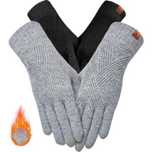 REACH STAR Winter Gloves for Women Touch Screen Thermal Lining Warm Gloves Cold Weather Christmas Gifts (Black+light Gray)