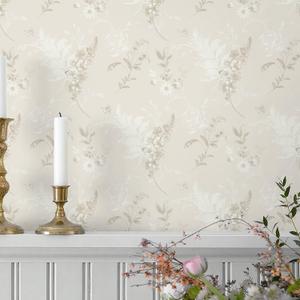 Heroad 17.3inx32.8ft Beige Wallpaper Floral Peel and Stick Wallpaper Delicate Flower Contact Paper for Cabinets Drawers Waterproof Removable Wall Paper Self Adhesive Stick on Walls Decor Vinyl Roll