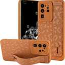 OOK Compatible with Samsung Galaxy S20 Ultra Case with Wrist Strap, Leopard Silicone Shockproof Protective Slim Anti-Scratch Cheetah Cover for Women Girls, Brown