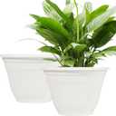 Plant Pots for Plants, 6.5/8.5/10.5/12.5/13.5/15.5/17 Inches Plastic Round Flower Potswith Drainage Holes Garden Planters for Plants Patio Porch Yard Gardening Home Decor (White, 10.5in 2PCS)