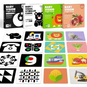 4 Sets High Contrast Baby Cards, 80 Pcs 160 Page Black White Colorful Baby Flashcards Newborn Toys for Infants Visual Stimulation Brain Sensory Development (0-36 Months)