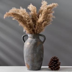 9.84 Inch Terracotta Vase with Handles, Ceramic Rustic Vase for Home Decor, Vintage Antique Farmhouse Decor for Living Room, Table, Thanksgiving - Black Bronze