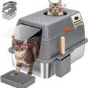 Stainless Steel Litter Box with Lid, SUS304 Metal Cat Litter Boxes, Enclosed Extra Large Kitty LitterBox High Wall, Jumbo Cat Toilet with Triple Pedal, Non-Sticky, Anti-Leakage (XL Grey)