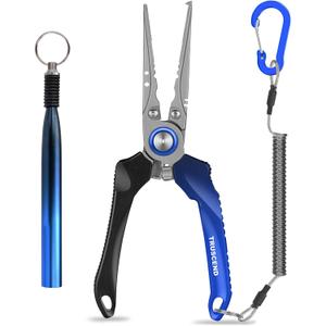 TRUSCEND Lockable Handy Fishing Pliers with Innovative Ergonomic Handle, Saltwater Corrosion Resistant Teflon Coated Fishing Tool, Multi-Function Fishing Gear with Mo-V Cutter (Blue)