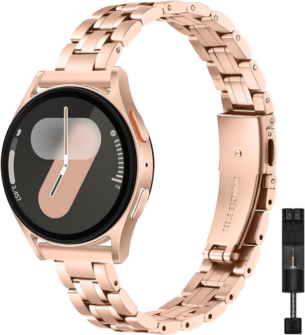 Thin Band Compatible with Samsung Galaxy Watch 7/FE/6/5/4 40mm 44mm, 5 Pro 45mm, Watch 6/4 Classic 43mm 47mm 42mm 46mm, 20mm Stainless Steel Metal Replacement Wristband Strap for Women Men
