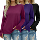 3 Pack Women's Cotton Plus Size Tunic Tops Thumb Hole Crew Neck Long Sleeve Shirts Casual Loose Y2k Trendy Outfits, Size 3XL