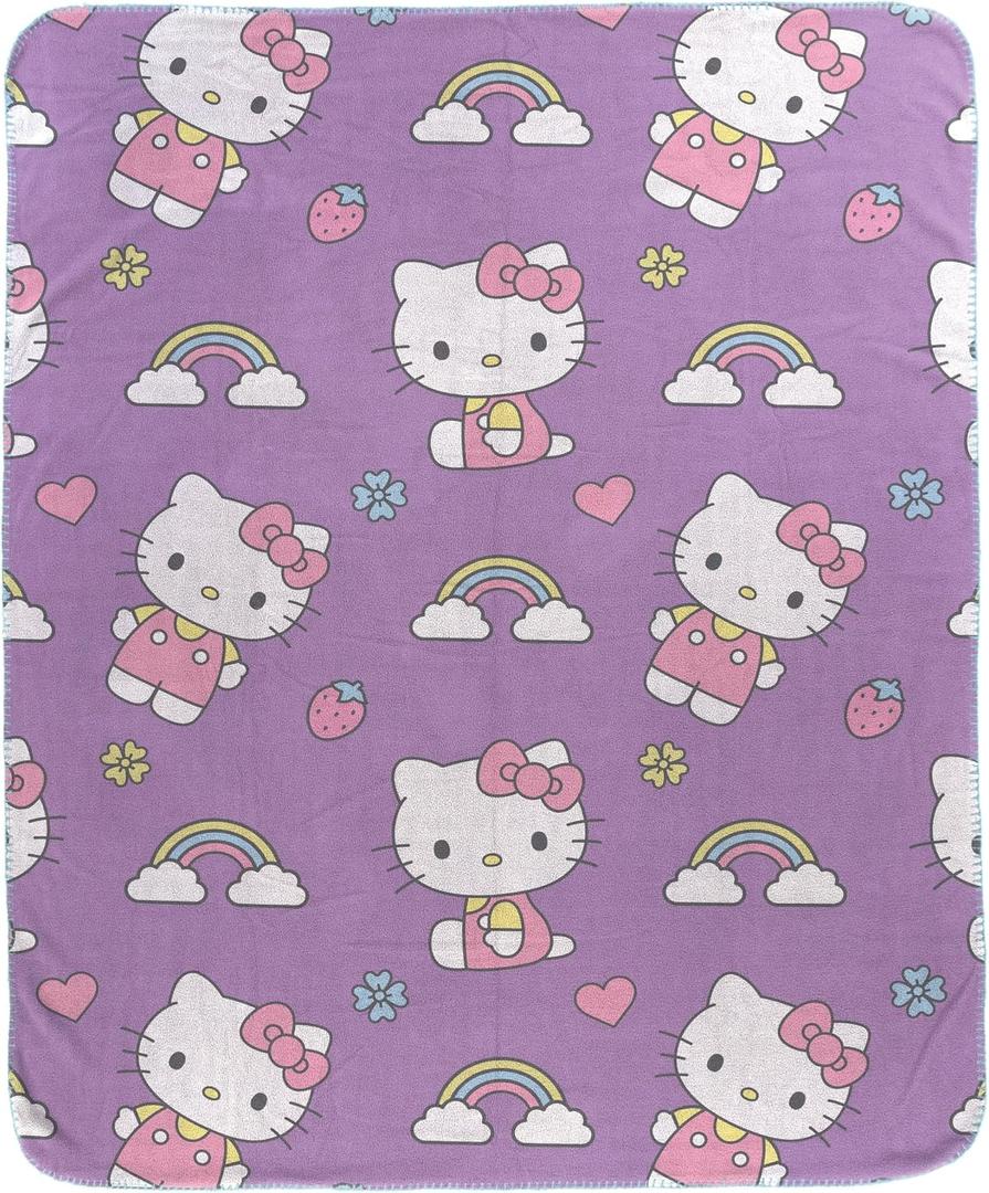 Jay Franco Plush Throw Blanket Soft & Cozy Fleece Throw for Bedroom & Couch Dcor, Official Licensed Product, Purple - Hello Kitty, 40x50 - Travel Blanket