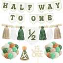 1/2 Birthday Boy Half Birthday Decorations, Half Way To One High Chair Banner With Cone Hat Cake Topper Decorations, 1/2 Birthday Hat for Boys and Girls, 6 Months Birthday Decorations Party Supplies