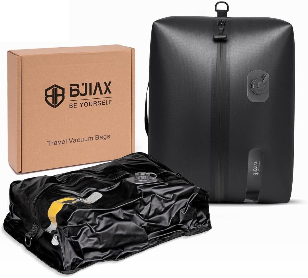 Travel Vacuum Bags with Built-in Pump – Reusable All-in-One Compression Bags, Waterproof Luggage Vacuum Bags with Pump Saver for Luggage, Carry-On Suitcases & Backpacks,(1Pc No External Pump Needed)