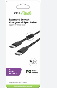CellCandy Extended Length Charge and Sync Cable - Black - Gray