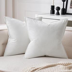 MIULEE Pack of 2 Decorative Velvet Throw Pillow Cover Soft Pillowcase Solid Square Cushion Case for Sofa Bedroom Car 24x24 Inch 60x60 Cm Pure White