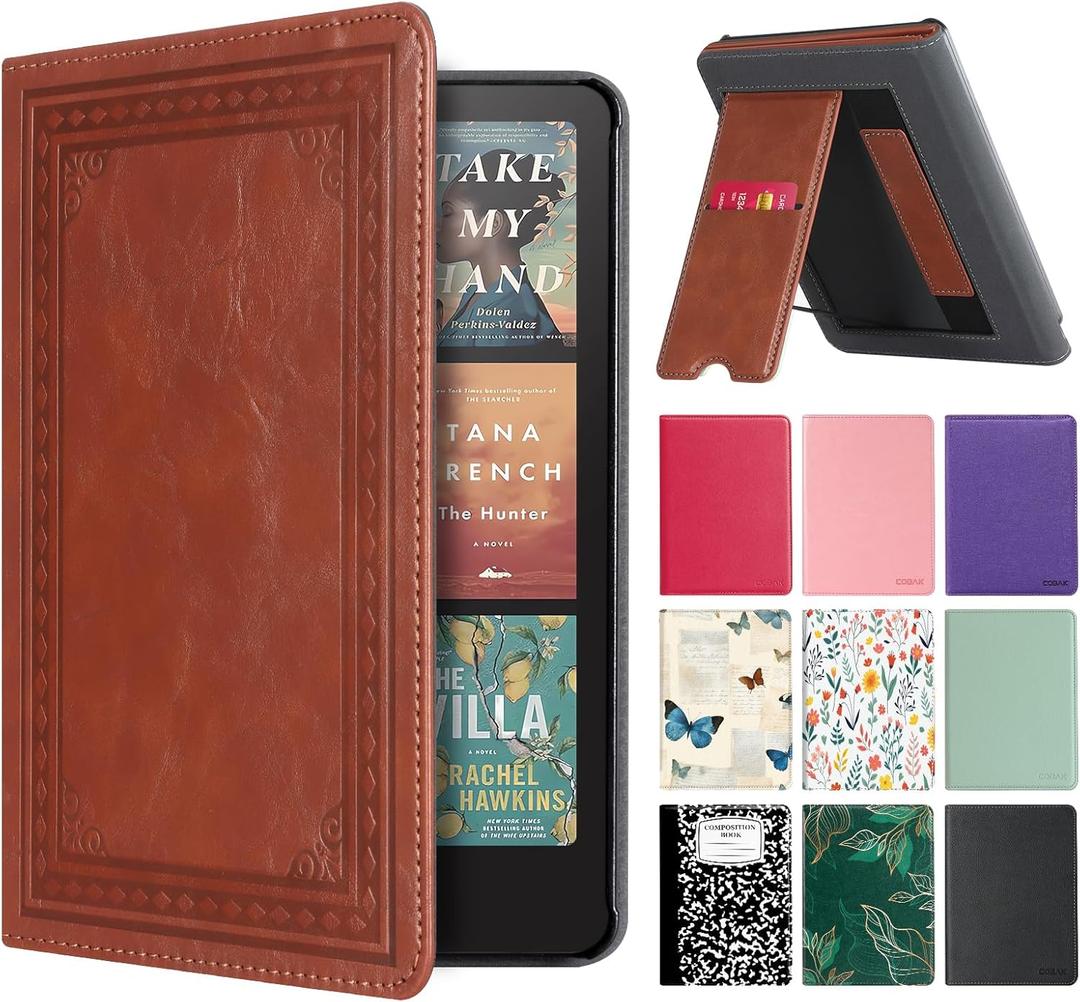 CoBak Stand Case for 7" Kindle Paperwhite 12th Gen 2024 and Kindle Colorsoft with Hand Strap - Compatible with iPhone MagSafe, for Samsung/Belkin/Anker Wireless Charging Pads, Durable, Auto Sleep Wake (*Vintage Brown)