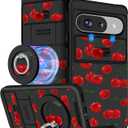 Buleens for Google Pixel 9 Case/Pixel 9 Pro Case - with Ring Stand & Camera Cover Aesthetic Cute Designed Women Girls Girly Pretty Kawaii Cherry for Pixel 9/9 Pro Phone Case Compatible with Magsafe