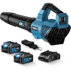 Leaf Blower Cordless, 650CFM Electric Leaf Blowers with 2 x 5.2Ah Batteries and Charger, 3 Speed Modes, 1 x Adjustable Shoulder Strap, Powerful Blowers for Lawn Care, Patio, Dust, Blowing Leaves (Blue)