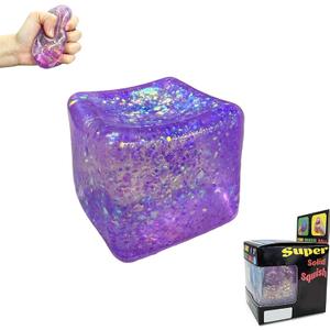 Premium Block Cube Squishy Ice Cube Squishies for Adults, Squishy Cube, Stress Cube (Boxed Purple)