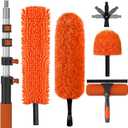 SISUPASSIE 20FT Reach High Ceiling Duster Kit, Window Cleaning kit with 3-12FT Extension Pole, Fan Duster for Ceiling Fan Blades, Microfiber Feather Duster, Rotatable Window Squeegee and Cobweb Duster