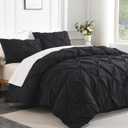 Andency Black King Size Comforter Set, 3 Pieces Boho Lightweight Pinch Pleat Comforter, Pintuck Solid Bedding Set & Collections, All Season Fluffy Microfiber Bed Set(104x90In Comforter)