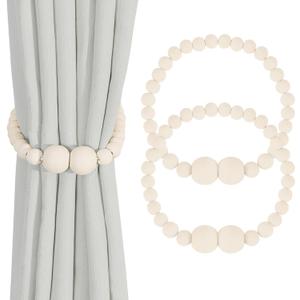 Magnetic Curtain Tiebacks, 2 Pack Curtain Holdbacks for Draperies, Wood Bead Curtain Tiebacks, Elegant Curtain Tie Backs for Bedroom Decor, Boho Room Decor, Nursery Decor, Farmhouse Decor