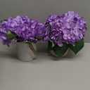 Purple Flower Table Centerpieces, Set of 6, Hydrangeas | Floral Arrangement Artificial Wedding Floral with Rustic Metal Vase for Bridal Tea Party Event Decorations