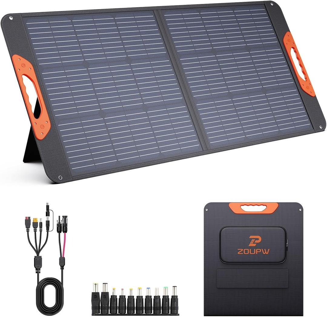 100W Portable Solar Panel,Camping Essentials,100 watt 20V Foldable Solar Charger for Power Station,QC3.0 USB-A &Type-C Output,23.5% High Efficiency IP67 Waterproof for Camping RV Blackout
