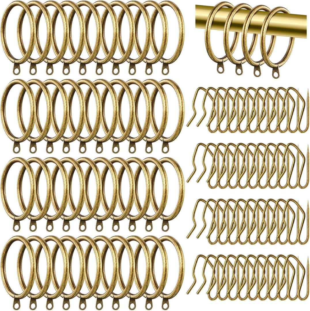 DoubleFill 40 Pieces 2 Inch Inner Diameter Metal Curtain Rings with Eyelets Drapery Rod Rings Decorative Compatible with up to 1 1/2" Drapery Rod(Bronze)