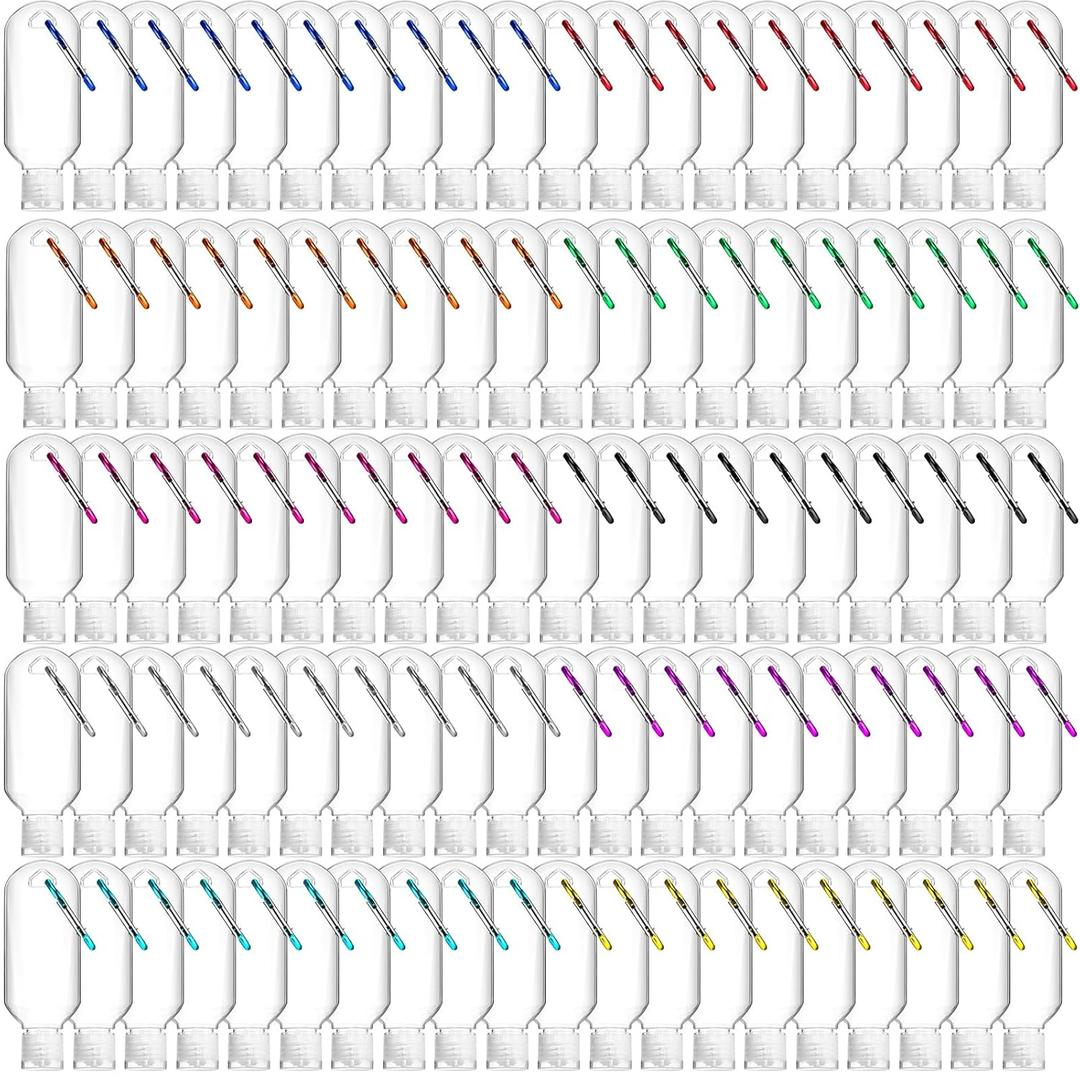 100 Pcs Traveling Bottles with Keychain 2oz Clear Plastic Keychain Empty Refillable Liquid Packing Container Squeeze Plastic Bottle with Lid for Liquid Cream (Rectangle)
