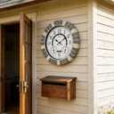 OCEST 18 Inch Outdoor Wall Clock with Night Light, Waterproof Thermometer & Hygrometer Combo, Battery Operated Silent Non-Ticking Large Patio Clock for Garden, Pool, Porch (Rustic Gray)