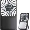 Gaiatop Portable Handheld Fan, Folding Stand for Desktop, 3 Speed LED Makeup Mirror with Light, Rechargeable Mini Personal Fans Small Travel Essentials Gifts for Women Girls Black