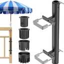 BeneLabel Patio Umbrella Holder for Deck Railing No Drill Deck Umbrella Clamp Mount Fits 1"-2" Umbrella Poles Space Saving Design Umbrella Holder for Deck Balcony Garden Poolside Railing