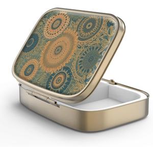 Pill Case Pill Box with Mirror Retro 2 Compartment Small Pill Case for Purse or Pocket Bronze Rectangular Pill Box or Vitamins, Fish Oil, Supplements, Pill Containe Travel GiftsRetro Mandala (1 piece)