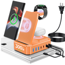300W Wireless Charger for Samsung,Zutspzss 10 in 1 Wireless Charging Station, 65W USB C Fast Charging Stand for Samsung S25 Ultra/S24/S23/S22/Z Fold,Galaxy Watch Ultra7/6/5,Galaxy Buds,Orange