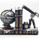 AUSTUFF Vintage Decorative Bookends, Armillary Sphere and Space Telescope Decorative Bookends, Vintage Decorative Unique Bookends for Home Office Schools