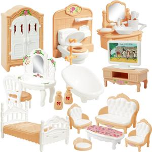 20 Pieces Doll House Furniture and Accessories Set Dollhouse Furniture Set Mini Dollhouse Furniture 1 12 Scale Bedroom Living Room Bathroom Furniture Accessories (Yellow)