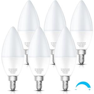 KINDEEP LED Candelabra Light Bulbs Dimmable 60 Watt Equivalent, Daylight 5000K, 600LM, E12 Candle Bulb Base 6W Ceiling Fan Lightbulbs Type B Bulb for Chandelier, Wall Sconces, 6 Pack