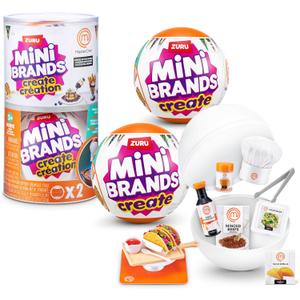 Mini Brands Create MasterChef Series 2 by ZURU (2 Pack) Real Mini Dishes with Ingredients, UV LED Tool & Recipe Card | DIY Toy Capsule Non-Edible Collectible for Kids, Teens, and Adults