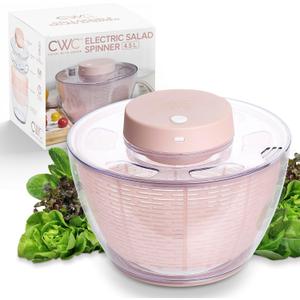 COOK WITH COLOR Electric Salad Spinner, Round 4.5L Capacity  Fast Drying & Easy Spin for Fresh Greens, Pink