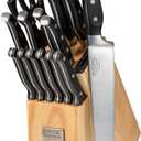 Professional 15-Piece German High Carbon Stainless Steel Kitchen Knife Set, Ocean Series Premium Forged Full Tang Chef Knives Set with Rubber Wood Block, Black