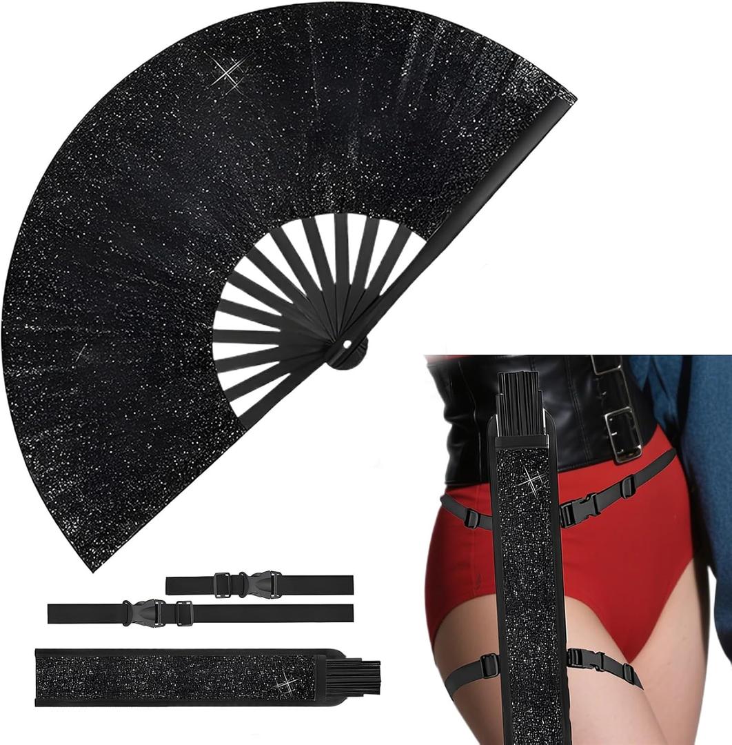 Clack Fans for Line Dancing 13 Inch Glitter Boots on The Ground Hand Fan,Foldable Hand Fan for Dance Parties, Performances, Sparkly Hand Fans for Women Foldable(Black)
