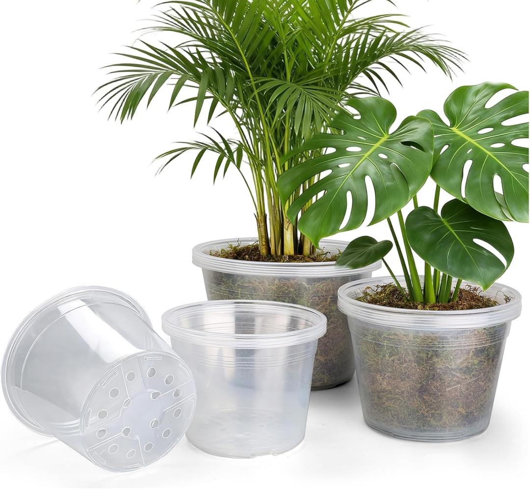 WTXHOP 15 Pack 8/10/12 Inch Large Clear Nursery Pots with Drainage Hole, Plastic Plant Pots for Seedling Flower Vegetable, Indoor Outdoor Gardening, Used as Liner Inside Decorative Pot (8 10 12 inch)
