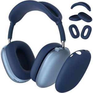 Silicone Case Cover for AirPods Max Headphones, Ear Pad Case Cover/Ear Cups Cover/Headband Cover for AirPods Max (USB C/Lightning) (2024/2020), Anti-Scratch Protector Accessories for Apple AirPods Max (Navy Blue)