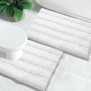 Yimobra Washable Bathroom Rugs Sets 2 Piece, Non Slip and Absorbent Toilet Mat, Quick Dry, Luxury Microfiber Chenille Plush Fluffy Contour Bath Rugs for Toilet Base (White, 17" x 24"+20" x 24.4")
