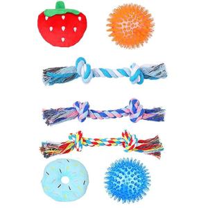 Syhood 10 Pcs Squeaky Dog Toys Bulk Stuffed Plush Chew Puppy Teething Rope Cute Spiky Chew Ball for Small Dog Pet Teething(Lovely Style)