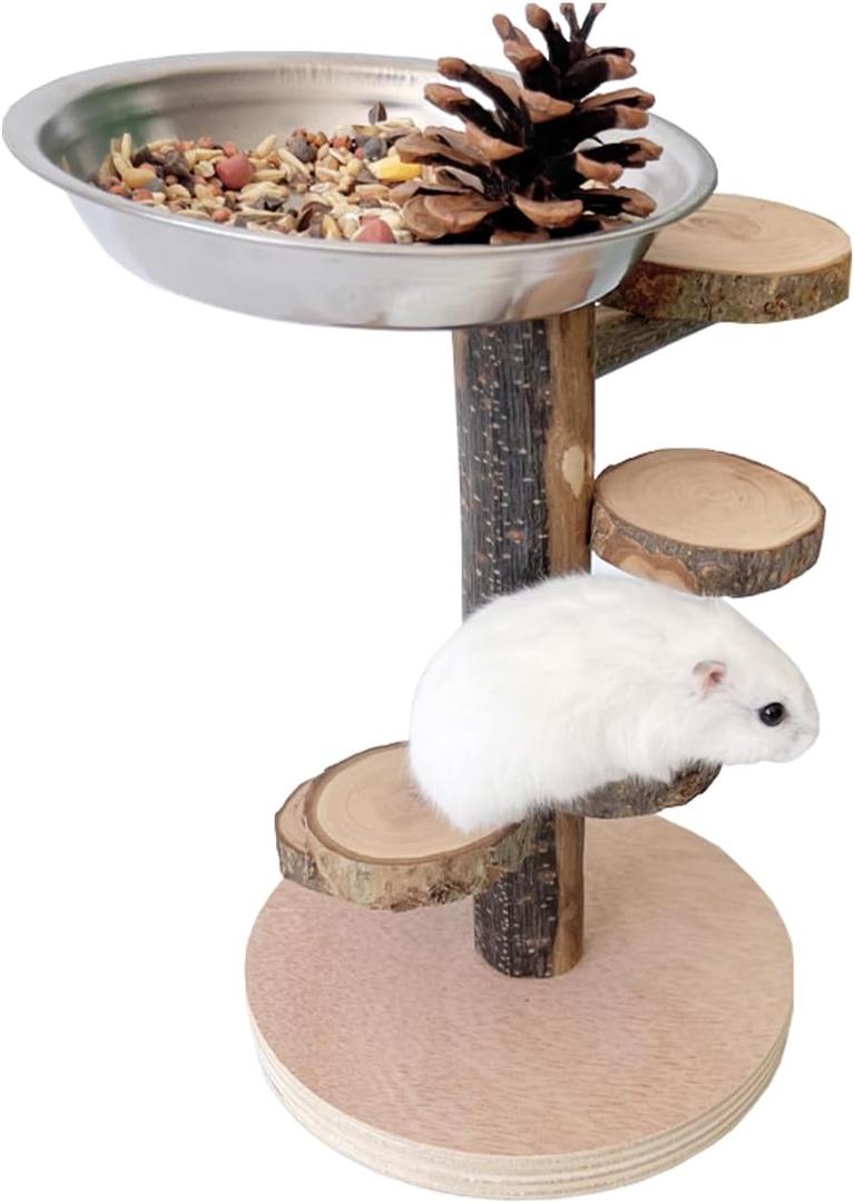 Hamster Food Bowl with Climbing Toys Ladder Stairs, Rat Toys for Pet Rats, Hamster Accessories for Cage, Pet Feeder Food Dish